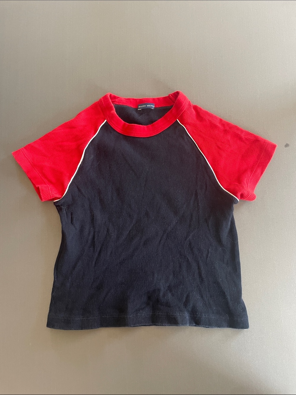 Brandy Melville Black Tee with Red Raglan Sleeves